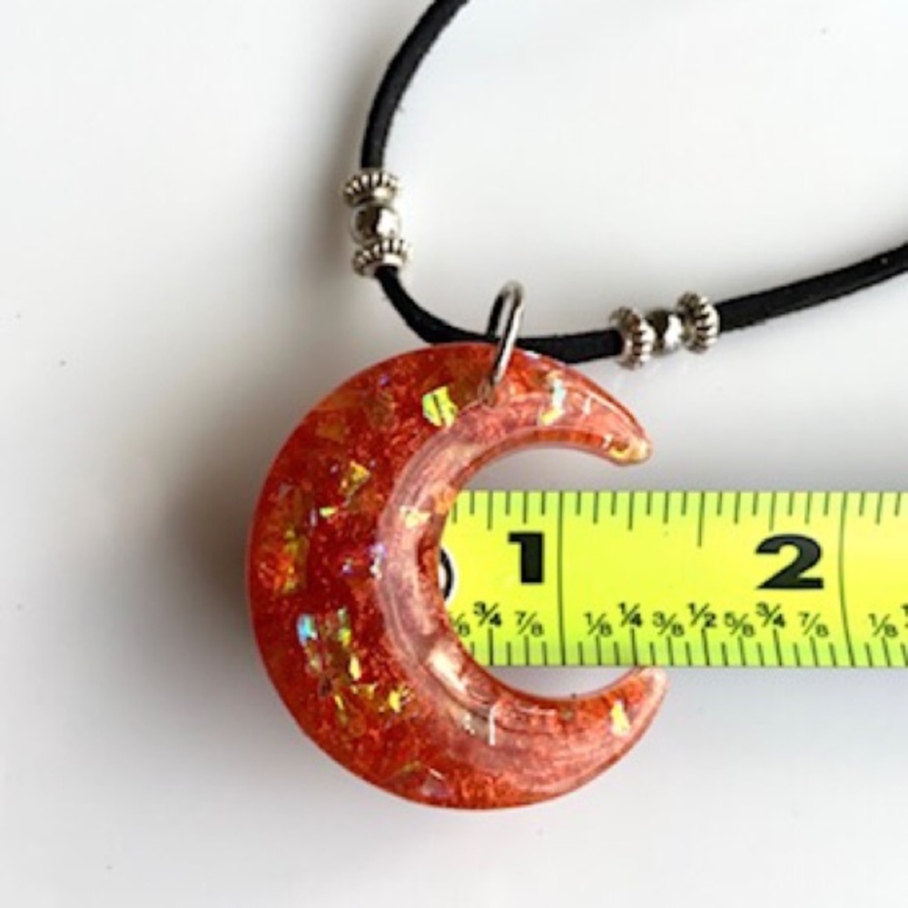 Orange & iridescent glitter resin crescent moon - Picture 3 of 14